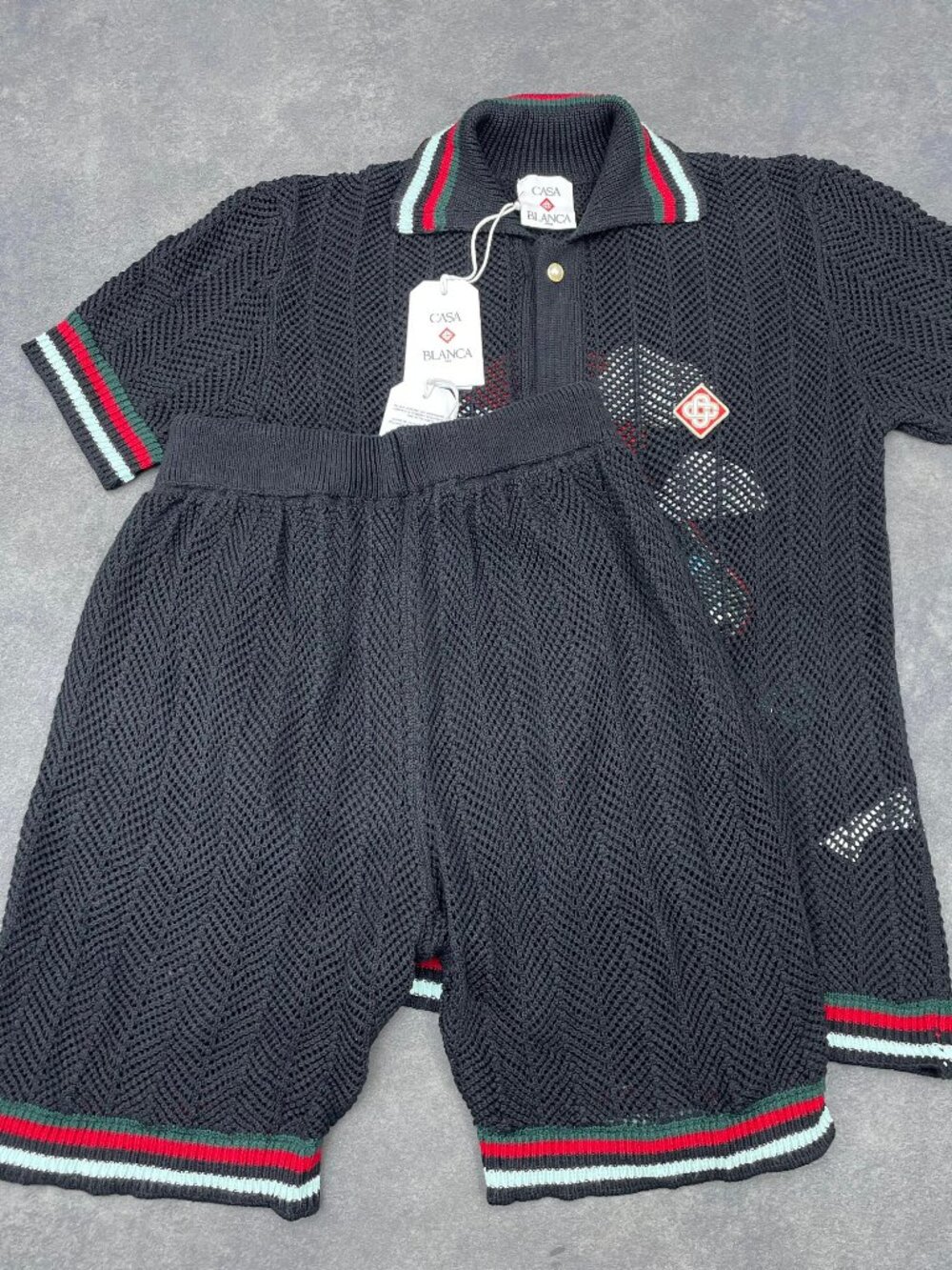 Casablanca Men's Black Montagne Knit Shirt & Shorts Set- Size Small